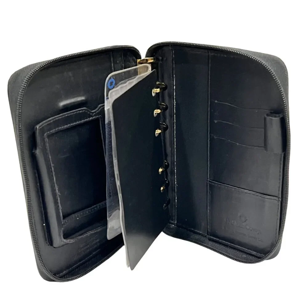 Franklin Covey Vintage Black Leather Full Zip Around Planner Organizer Compact S